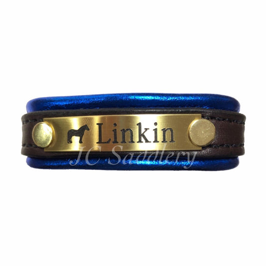 Metallic Padded Leather Bracelet with Custom Engraved Nameplate