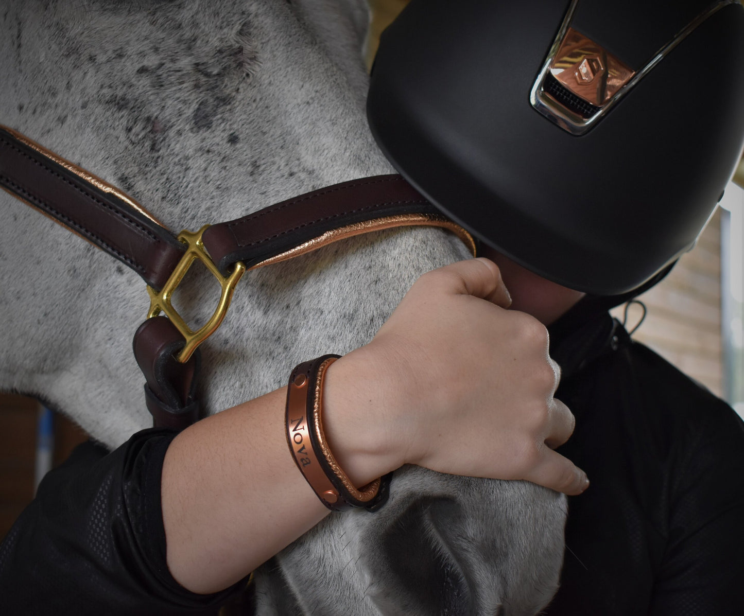 Rose Gold Padded Leather Bracelet with Custom Rose Gold Nameplate