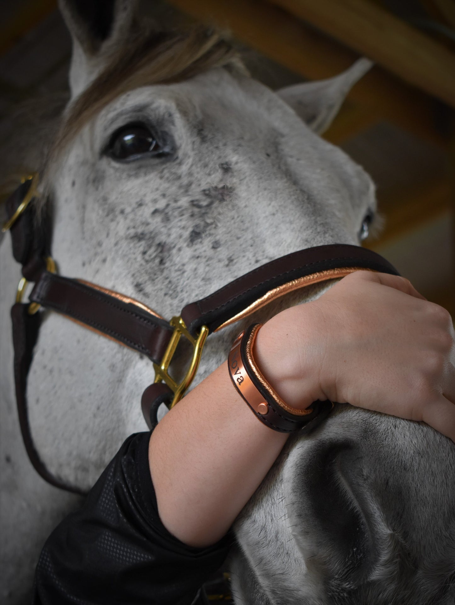 Rose Gold Padded Leather Bracelet with Custom Rose Gold Nameplate
