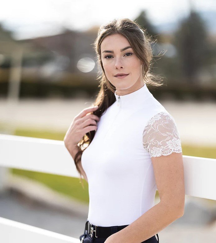 Kastel Galloon Lace Short Sleeve 1/4 Zip Shirt