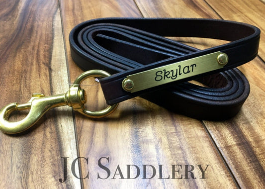 Leather Lead Rope with Custom Engraved Plate