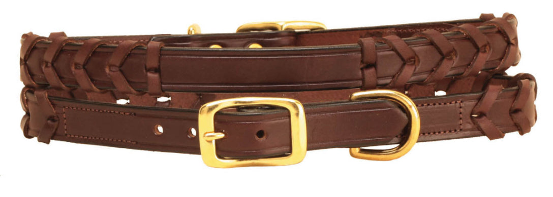 Laced Leather Dog Collar with Custom Engraved plate