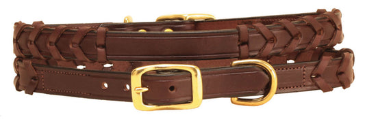 Laced Leather Dog Collar with Custom Engraved plate