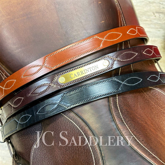 1" Fancy Stitched Leather Belt with Custom Engraved Nameplate