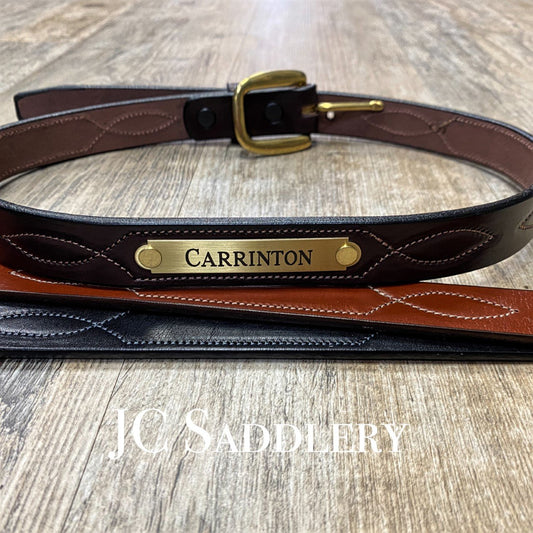 1.5" Fancy Stitched Leather Belt with Custom Engraved Nameplate