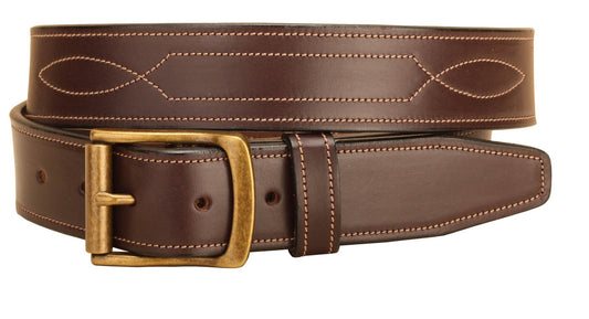 1.5" Fancy Stitched Leather Belt with Custom Engraved Nameplate