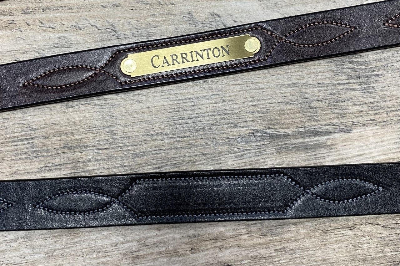 1.5" Fancy Stitched Leather Belt with Custom Engraved Nameplate