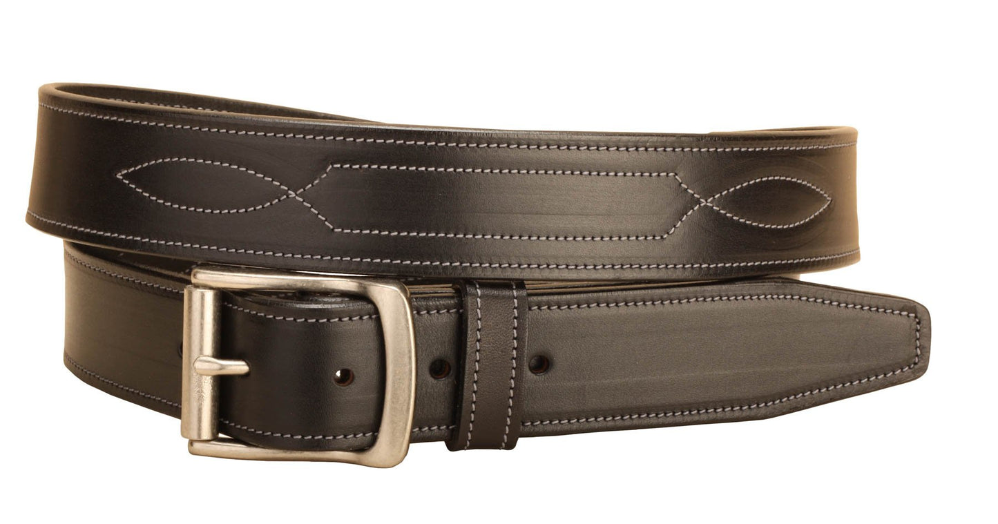1.5" Fancy Stitched Leather Belt with Custom Engraved Nameplate