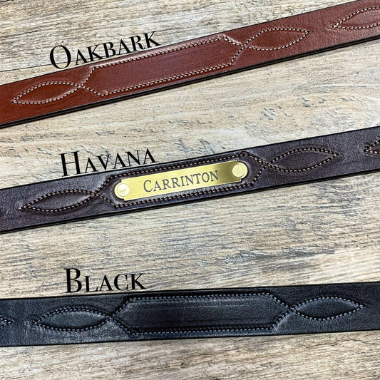 1" Fancy Stitched Leather Belt with Custom Engraved Nameplate