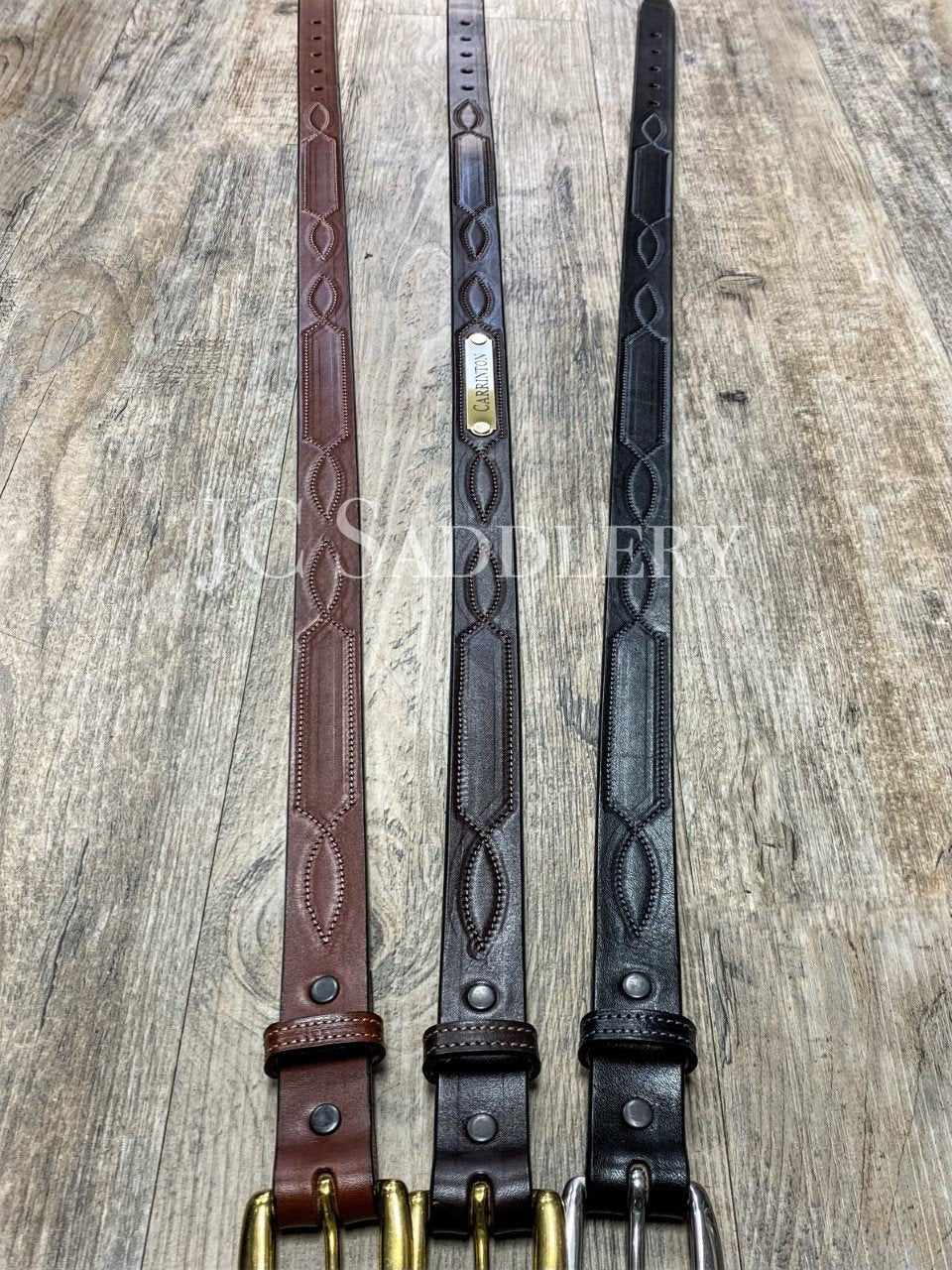 1" Fancy Stitched Leather Belt with Custom Engraved Nameplate