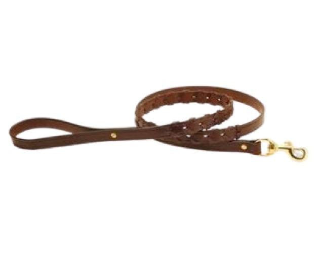 Laced Leather Dog Leash with Custom Engraved Nameplate