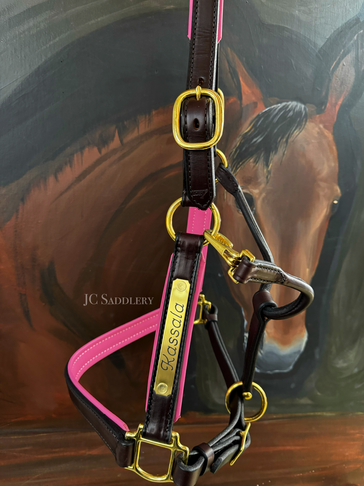 1" Padded Leather Halter with Custom Nameplate - Made in the USA